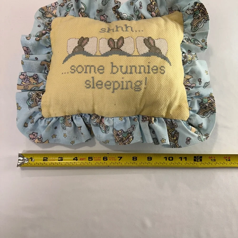 Vintage Handmade Cross Stitch Some Bunnies Sleeping Hanging Pillow‎ Cottagecore